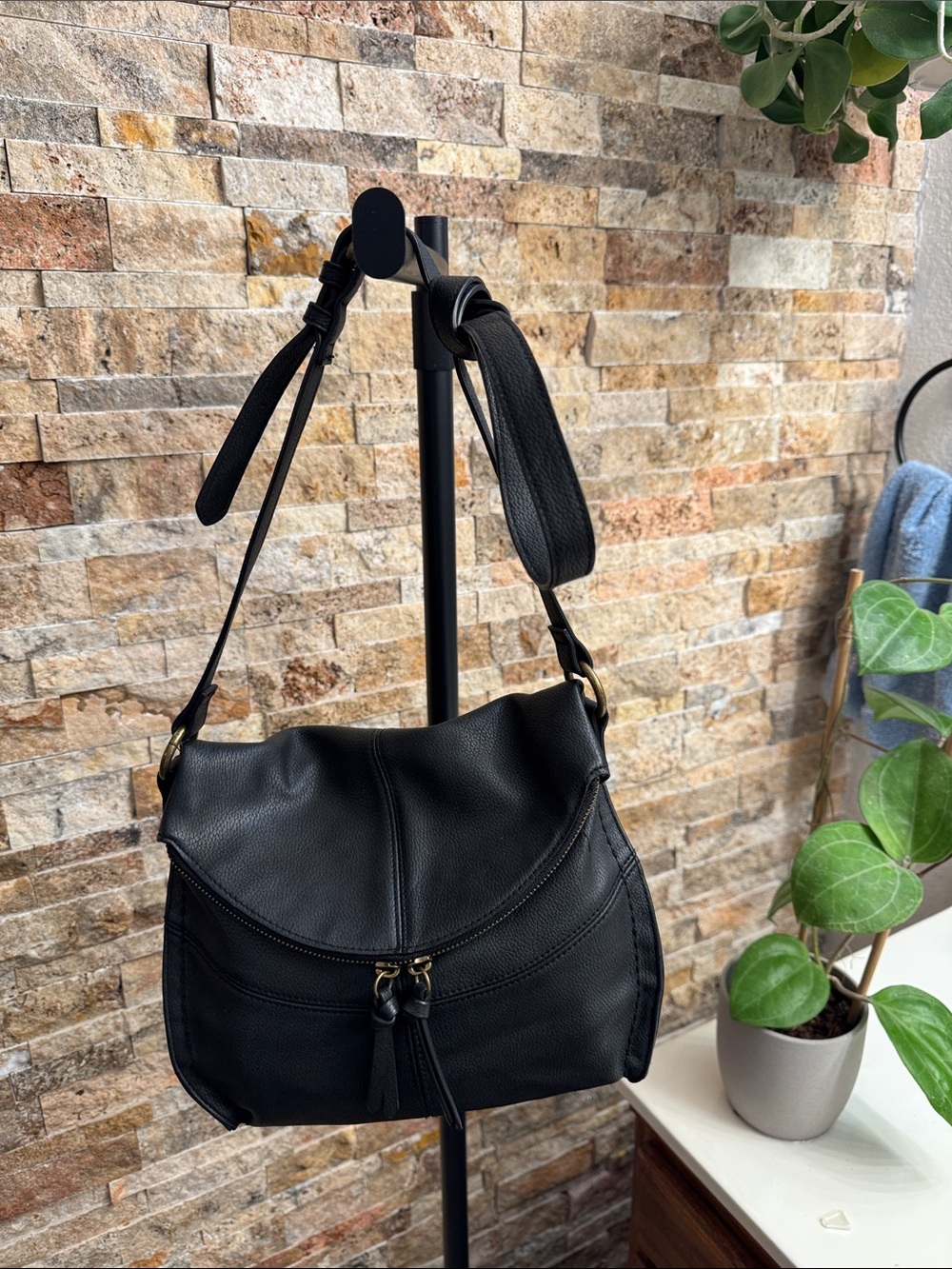 Sonoma Black Leather Shoulder Hobo Bag